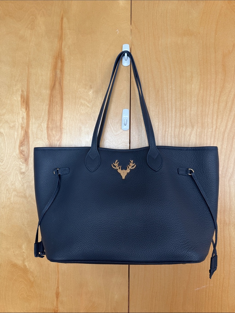 Taxidermy Navy Tote Bag Carryall with Gold Stag Accent - Liz Medium